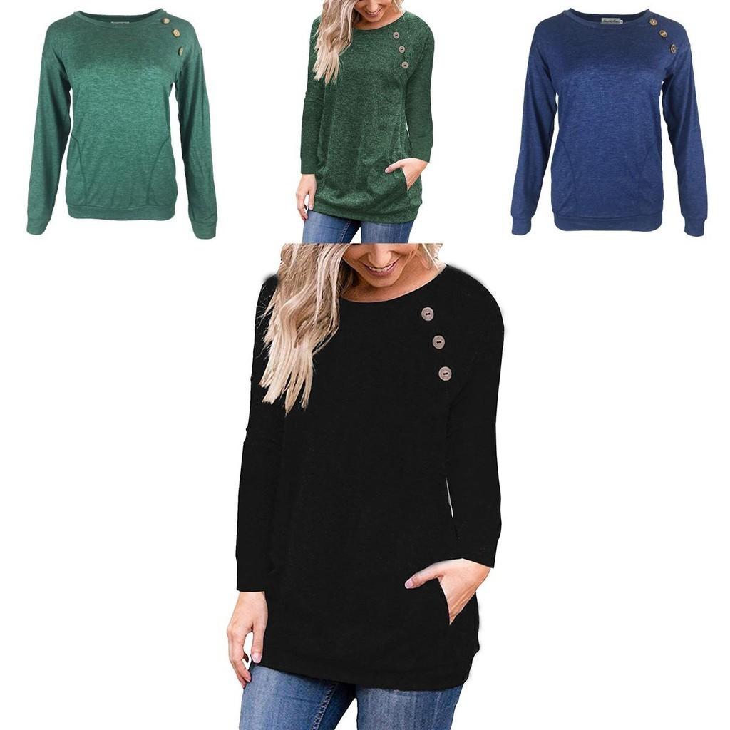 Fashionable Women's Long Sleeve Pullover Sweater With Button Deco And Versatile Style