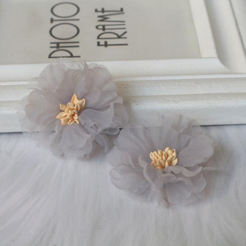 10 шт. 5 см плиссированные цветы из шифоновой ткани с сердцевиной для DIY аксессуаров для волос, шляп, повязки на голову, украшения свадебного платья