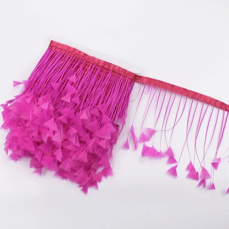 2Meters Colored Turkey Feathers On Tape Tassel Fringe Trim Decoration White Black Ribbon Sewing Dress Flecos Handicrafts Decor
