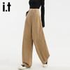 Izzueit Women's High-Waist Retro Curved Wide-Leg Pants