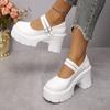 Double Buckle High Heels Mary Jane Shoes for Women Patent Leather Chunky Platform Pumps Woman Black White Lolita Shoes Female
