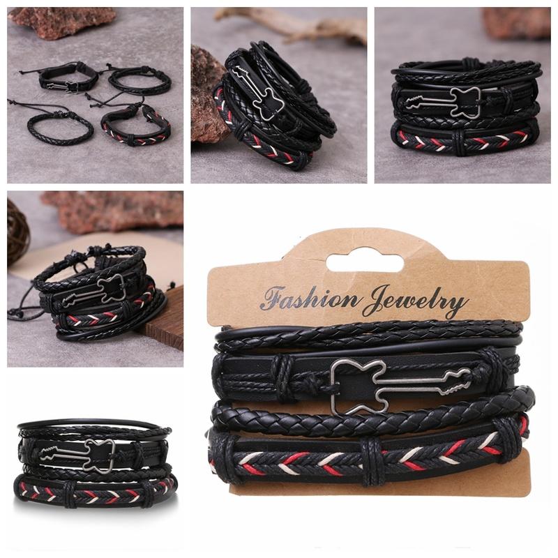 Группа Гитара Кожаный Браслет Ретро Искусственная Кожа Прекрасный Очарование Плетеный Браслет Стиль Рок Музыка Любитель Подарок