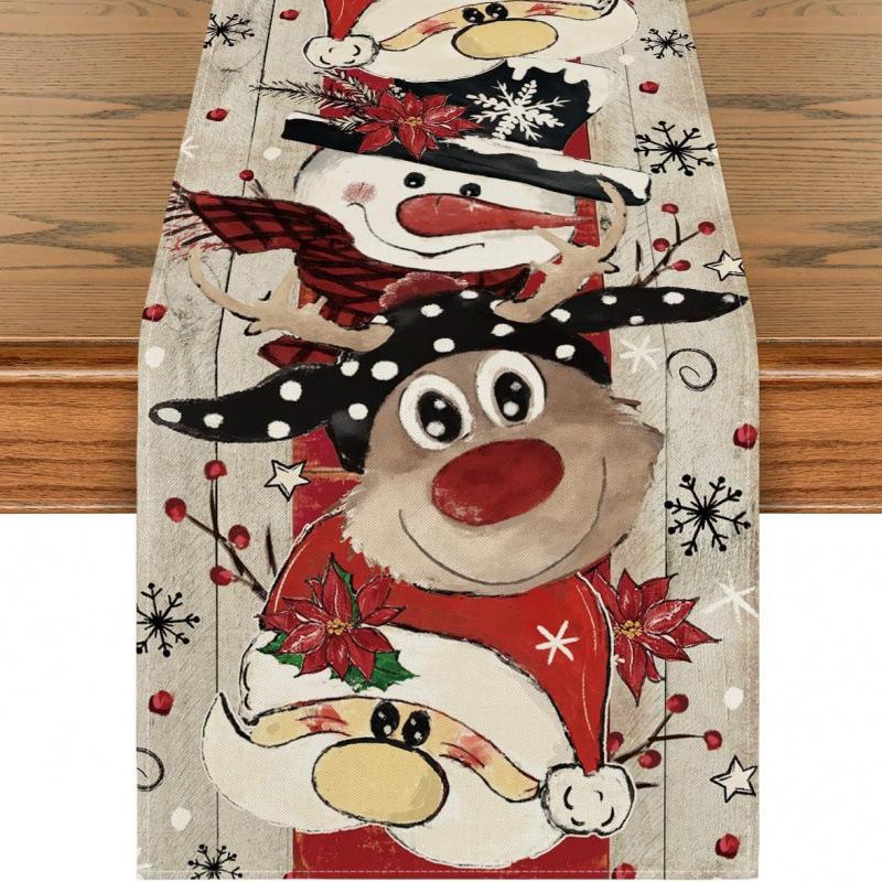 Праздничная скатерть-дорожка 'Снеговик' на рождественскую елку для дома, кухни, столовой, скатерть для украшения вечеринки