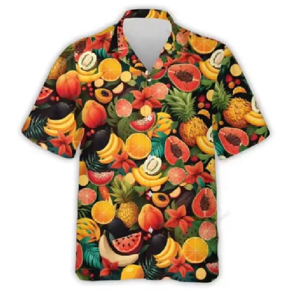 Men's Hawaiian Short Sleeve Tropical Fruit Summer Button-Up Shirt