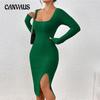 Autumn and Winter Women's Dress Long Sleeve Round Neck Split Knit Long Dresses