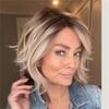 Ombre Blonde Wig Synthetic Heat Resistant Short Straight Bob Wigs with Bangs for Women Daily Mommy Hair Replacement Wig