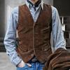 Men Waistcoat V-Neck Sleeveless Single Breasted Vest Coat Solid Color Slim Fit Corduroy Retro Style Waistcoat with Pockets