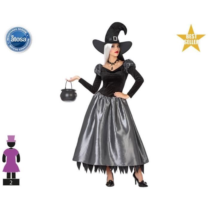 Déguisement de sorcière noire femme - ATOSA - Panoplie De Guisement - Intérieur - Adulte - Multicolore