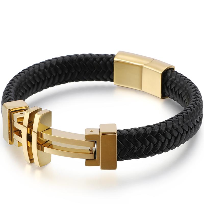 11 мм плетеный кожаный мужской браслет для мужчин золотой цвет нержавеющая сталь мужские браслеты с подвесками крестики ручной работы на руку браслеты ювелирные изделия