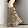 Fold Suede Knee Boots High Heel Autumn and Winter 2025 New Thick-soled Small Boots Women Maillard