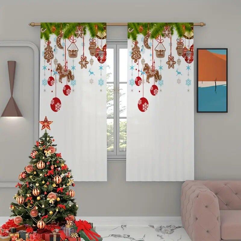 2pcs -Christmas decorations, Christmas trees, Christmas snowflakes print curtains, pole bag curtains, home decoration,