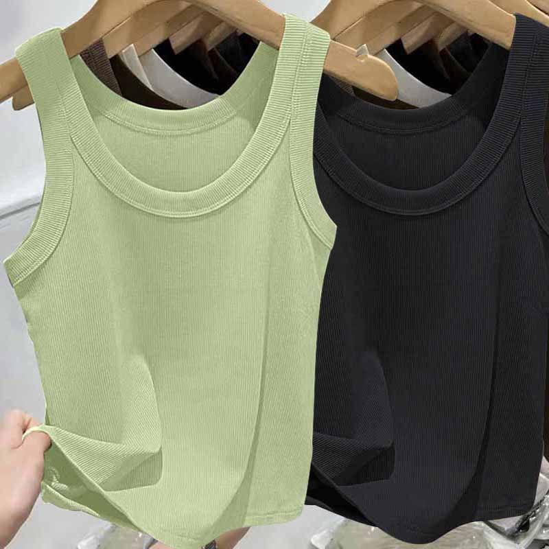 Женский топ на бретельках в рубчик из ледяного шелка с U-образным вырезом и бретельками для весны и лета