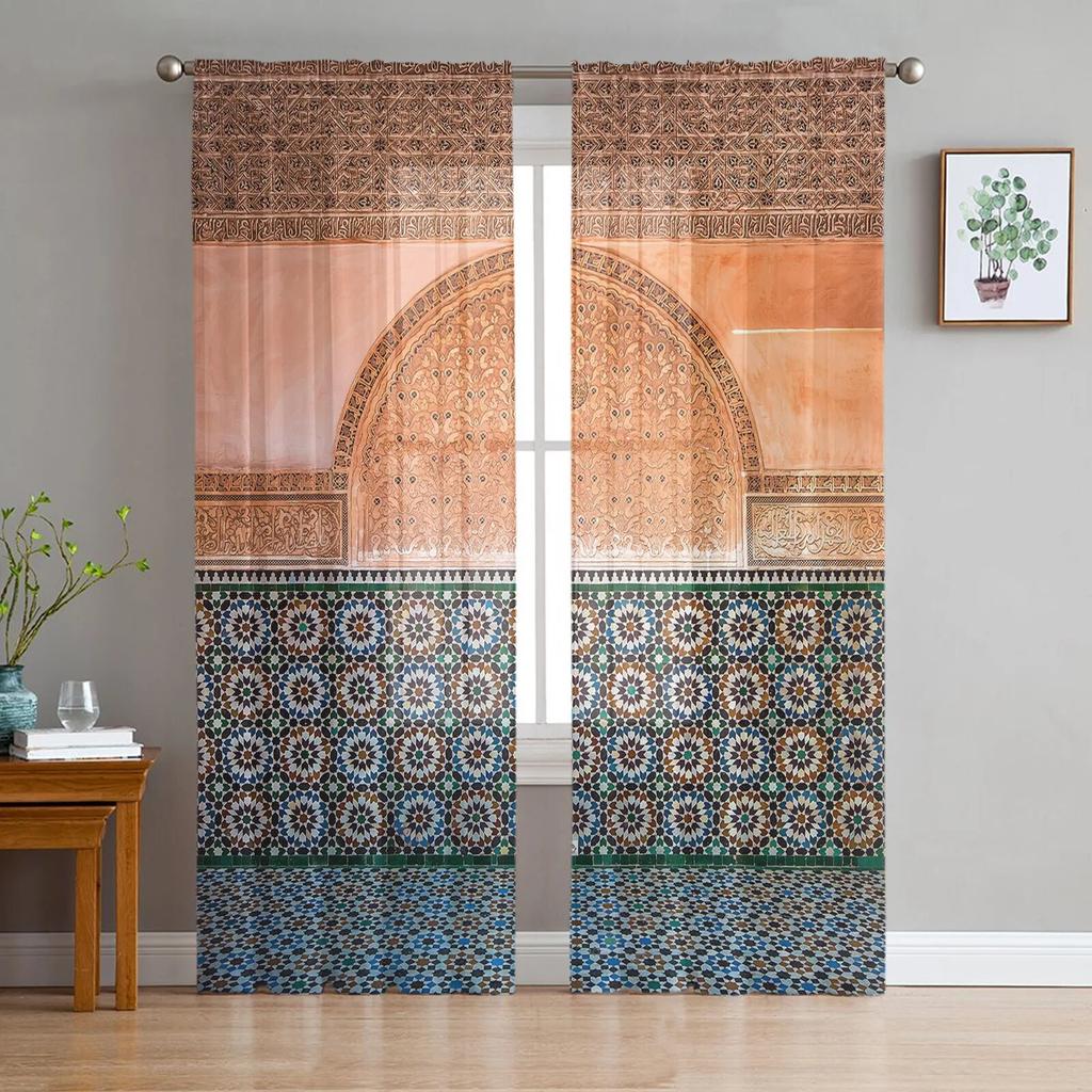 Morocco Ornament Tulle Curtains for Living Room Bedroom Window Sheer Curtains Kitchen Balcony Voile Curtains