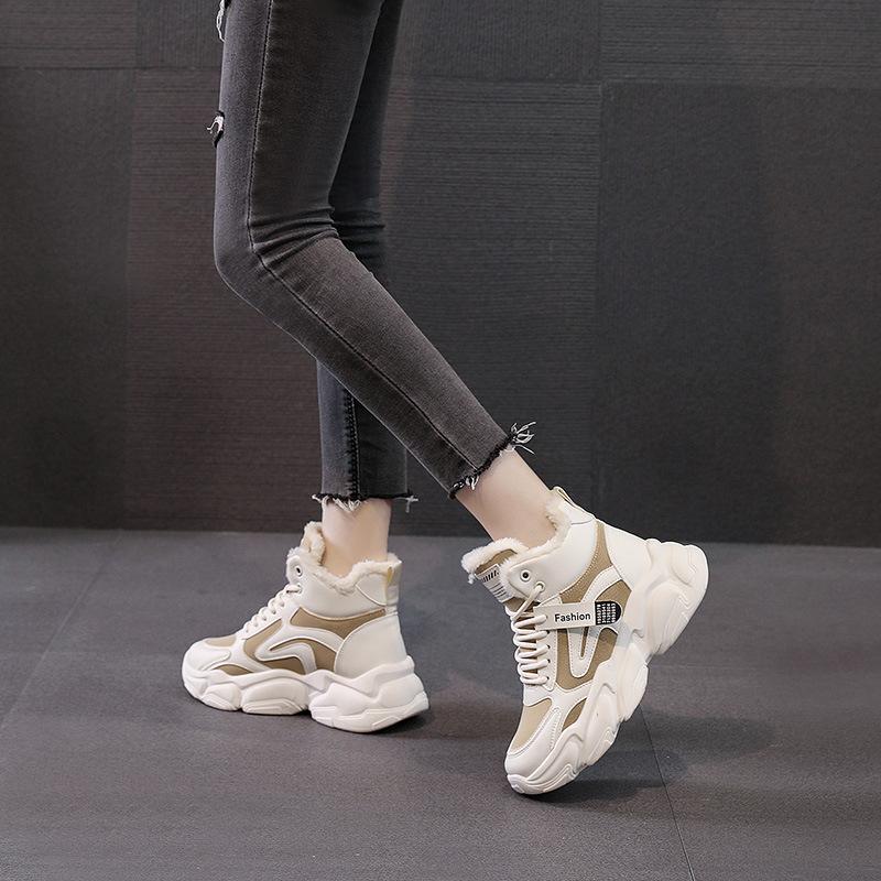 Папина обувь, зимняя женская повседневная спортивная обувь с высоким берцем, плюшевые зимние ботинки на толстой подошве