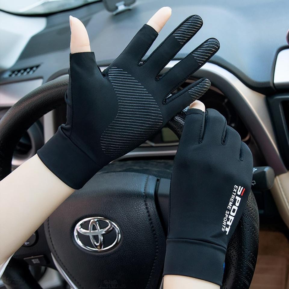 1Pair Ice Silk Half Finger Gloves Summer UV Protection Anti-Slip Breathable Thin Driving Cycling Gloves Men Women Unisex
