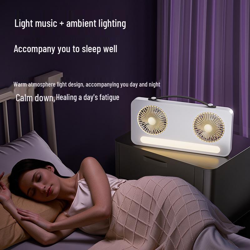 Dual-Head USB Rechargeable Desktop Fan with Fill Light and Large Airflow