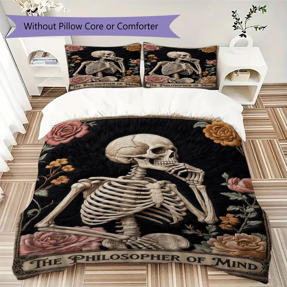 Thinker Skull Pattern Bedding uilt Set uilt Cover Pillowcase Home Decoration Birthday Gift (1 * duvet cover + 2 * pillowcase without core)