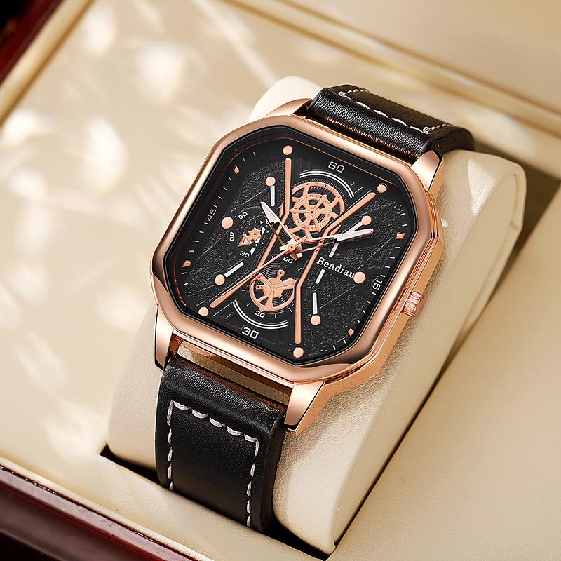 Fashion Square Big Dial Men Watches Luxury Leather Strap Sport Quartz Watch Casual Man Wristwatch Clock Gifts Montre Homme