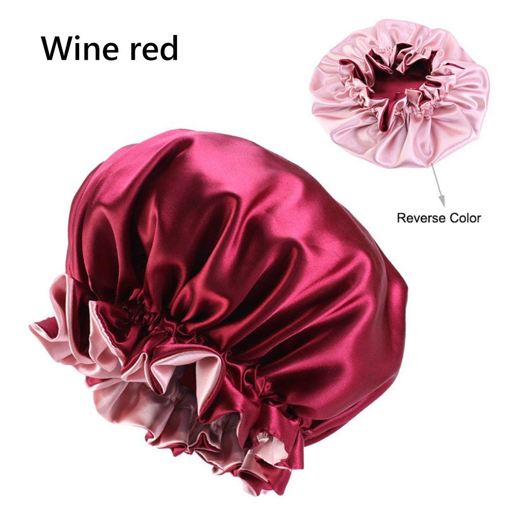 Elastic Band Double-layered Night Sleep Cap Satin Bonnet Hair Loss Beanies Hair Care Head Cover