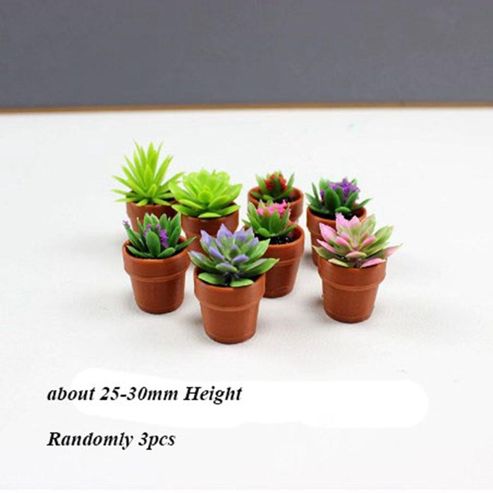 3pcs Multistyles Green Leaves Plant Pot Mini Bonsai Garden Home Model  Doll House Accessories