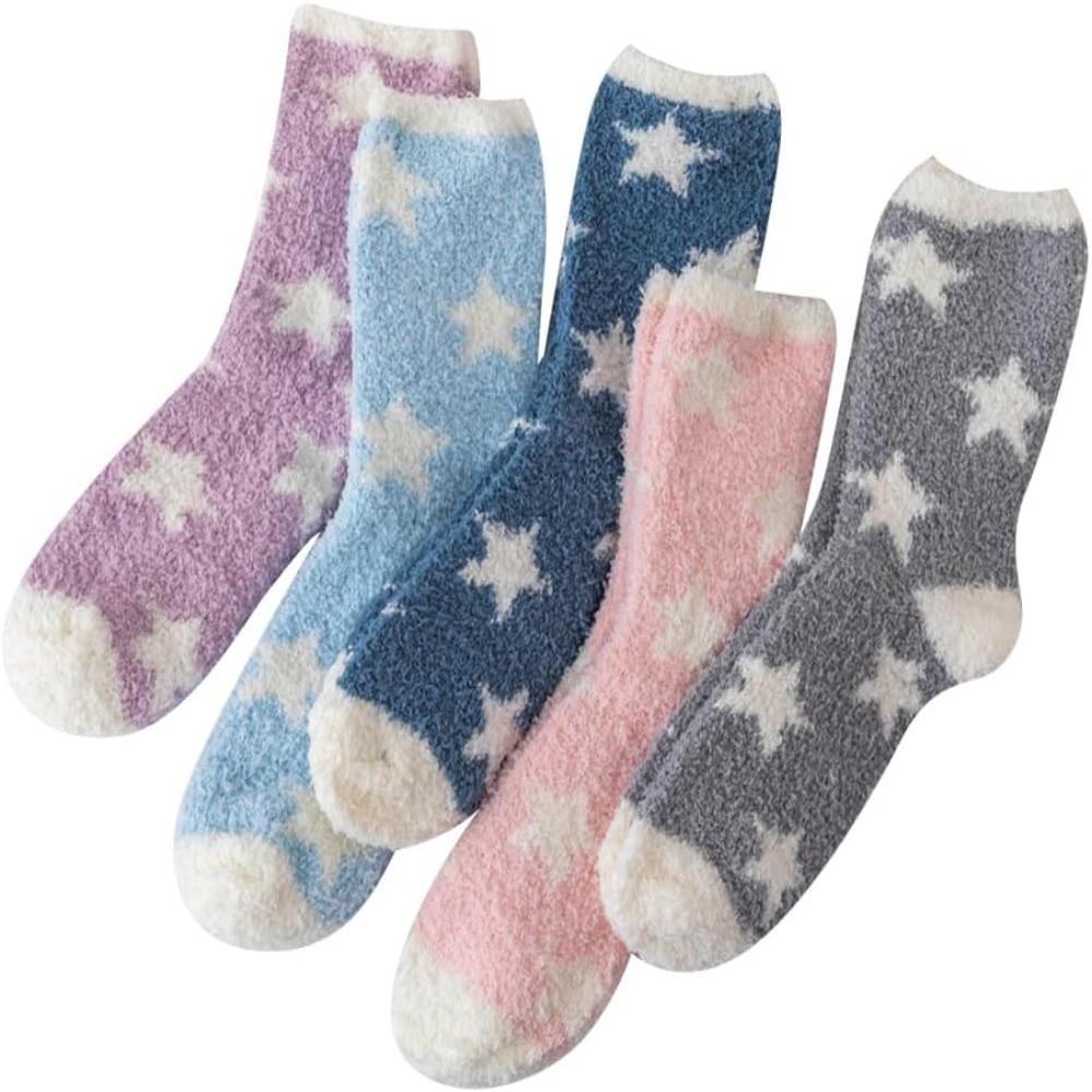 Star Pattern Coral Fleece Socks Breathable Sleeping Socks New Sleep Stockings for Women