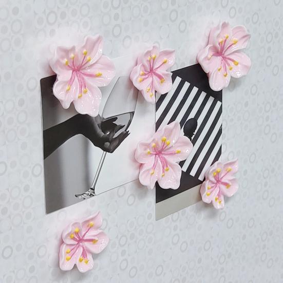20Pcs Pink Cherry Blossom Refrigerator Magnet Photo Notes Holder Home Office Kitchen Whiteboard Locker Fridge Peach Flower Magnetic Decoration