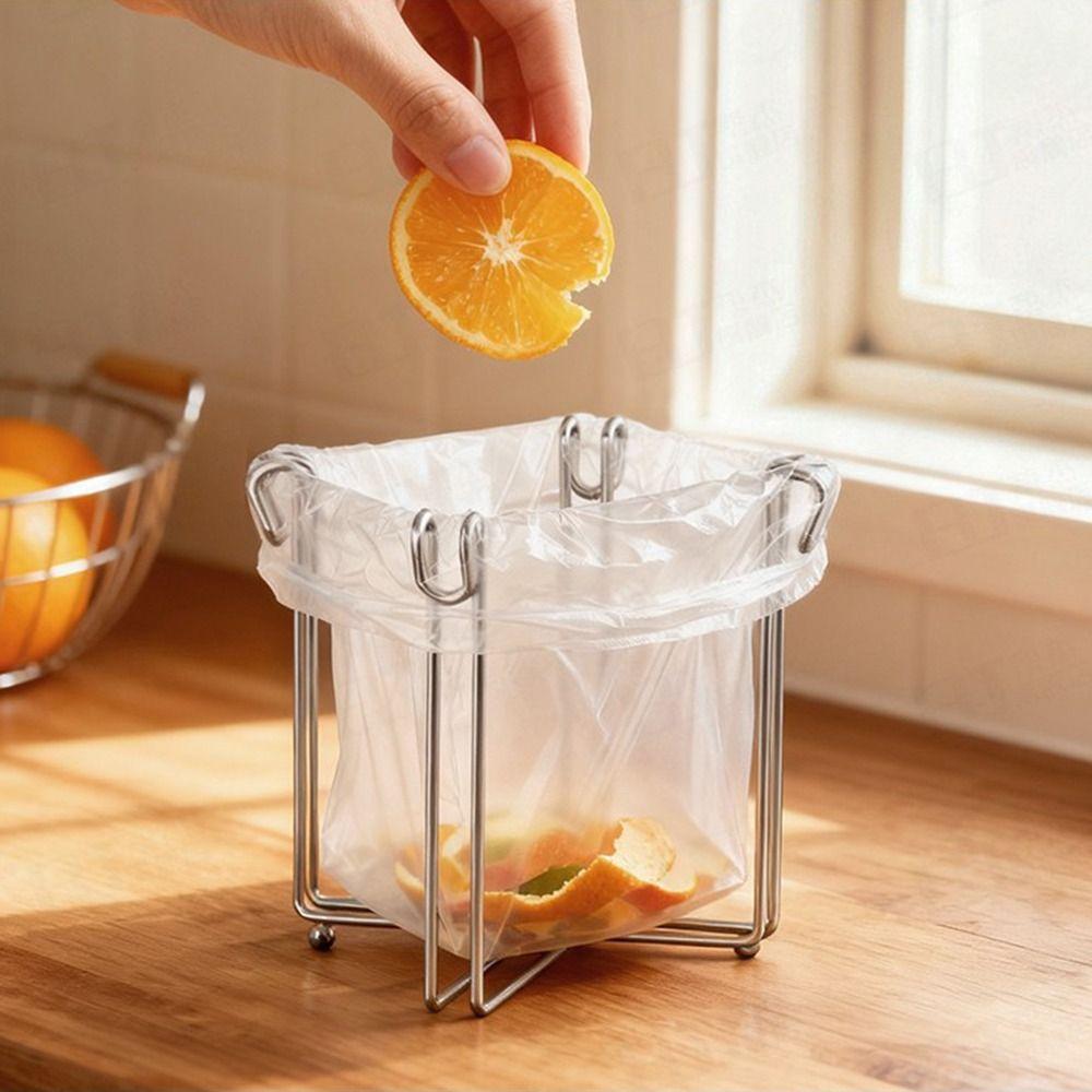 Stainless Steel Steel Trash Bag Support Foldable Sink Garbage Organizer Garbage Management