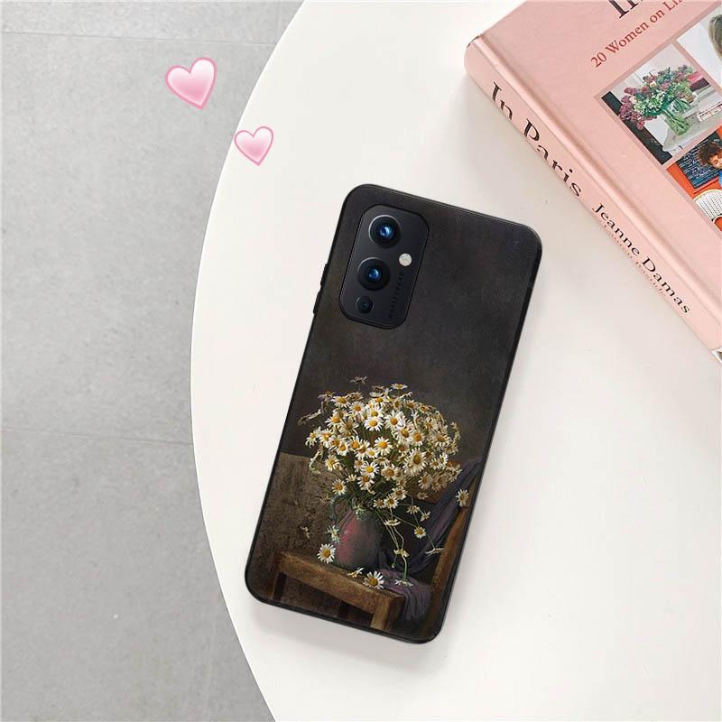 Для OnePlus 9 Pro 8 5G 7 9R 7T 8T Z Daisy Sunflower Черный матовый чехол из ТПУ с росписью чехол для телефона OnePlus Nord 2 CE N10 N100 N200