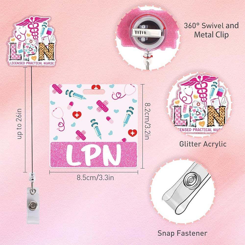 Pink Glitter Retractable ID Holder Alligator Clip Name Cards Holders Identification Tags