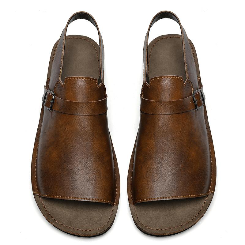 Fashion Hot Sale Men's Casual Leather Sandals Lightweight Slip-Resistant Sole Sandaly Breathable Comfortable Slippers Male Beach Shoes