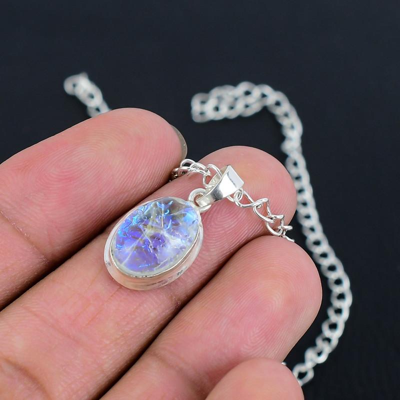 Кулон из голубого опала на цепочке S, ручной работы, тонко полированный кулон из стерлингового серебра 925 пробы с современным дизайном, подарок на свадьбу для невесты