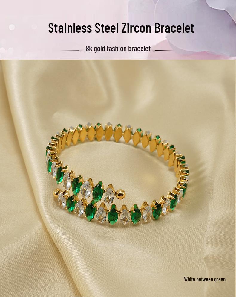 Европейский и американский браслет из нержавеющей стали с 18-каратным золотым покрытием, регулируемый, с геометрическим дизайном, с цирконом для женщин