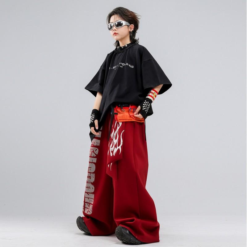 Kids Hip Hop Dance Outfit Set Boys Girls Street Performance Short Sleeve Cotton Costume
