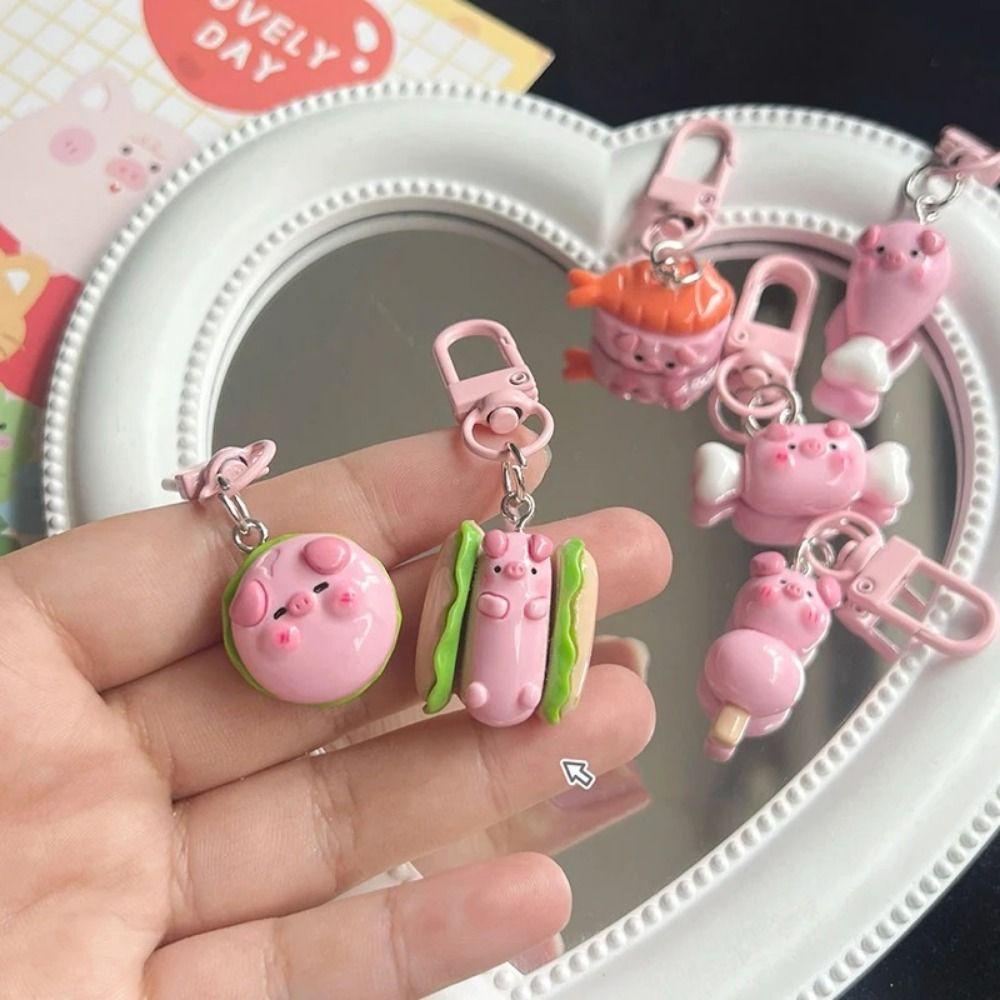 Розовый поросенок Гамбургер Поросенок Животное Брелок Смола Поросенок Еда Брелок Розовый Поросенок Металлический Брелок Кольцо для ключей