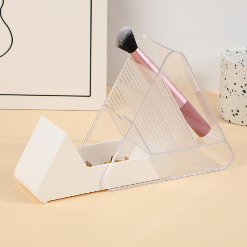 Plastic Slanted Pen Holder Multi Compartments Clear Slots Durable Desk Organizer for Home Office School Student Stationery Storage