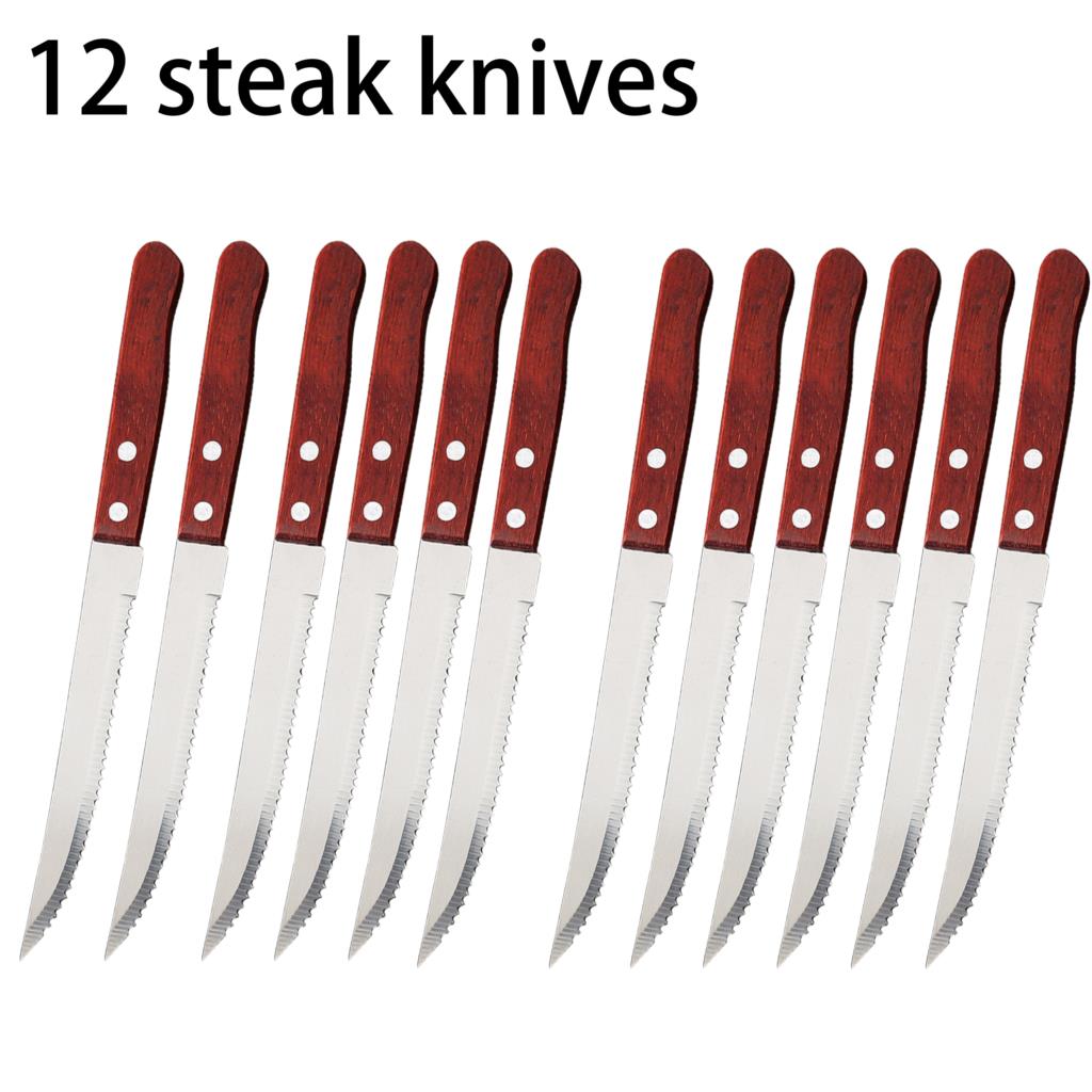 1-20 Pcs Stainless Steel Steak Knife Wooden Handle Dinner Sharp Steak Knife Knives Set Restaurant Table Knives Dinnerware Set