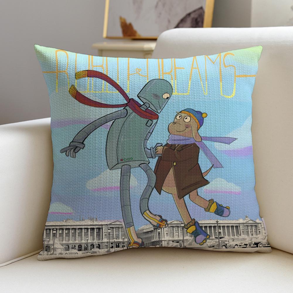 Heartwarming RRobot DreamsS Cushion Cover Breathable and skinfriendly linen pillowcase square removable and washable cushion