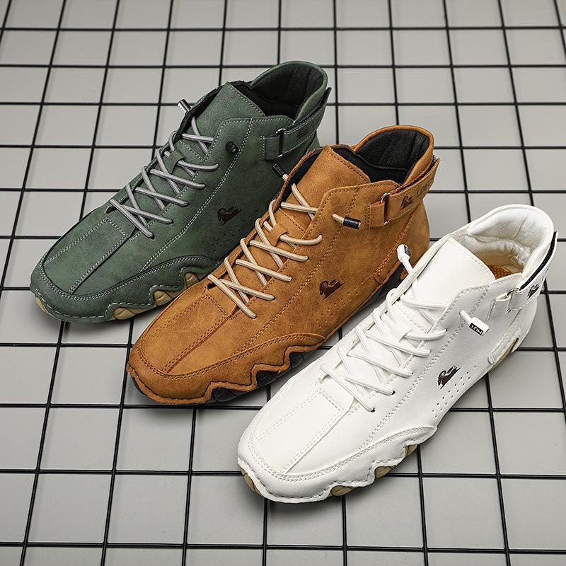 Итальянские замшевые ботинки ручной работы с застежкой, высокие плюшевые утепленные мужские повседневные туфли, хлопковая обувь, кожаные сапоги с носком, мужская зимняя обувь