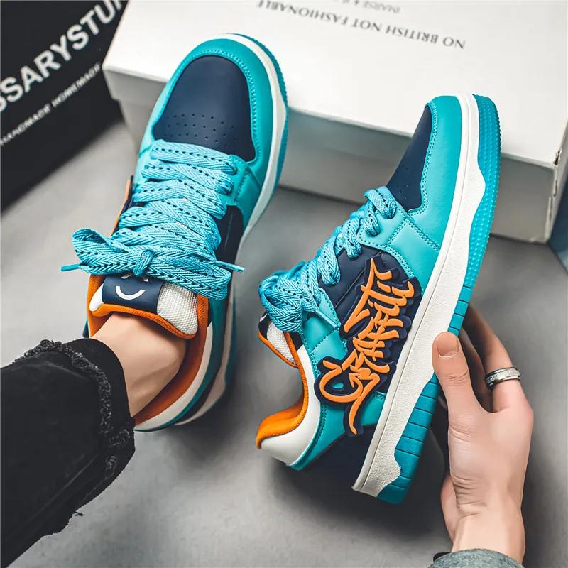 Fashion Fashion Blue Designer Skateboard Shoes Men Streetwear Hip Hop Sneakers Men Luxury Platform Skateboard Sneakers Men Basket Homme