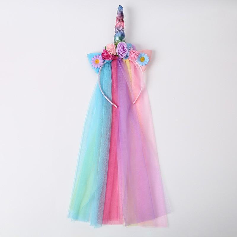 Детский ободок на голову с сеткой и единорогом, детский аксессуар, украшение для волос, обруч, красочный, милый головной убор, модное украшение для волос для вечеринки