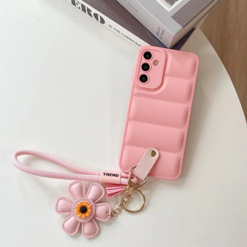 Чехол-подвеска Ins с подсолнухом для Samsung Galaxy S25 S24 Ultra S23 S22 Plus A55 A56 A16 A54 A35 A15 с ремешком на запястье