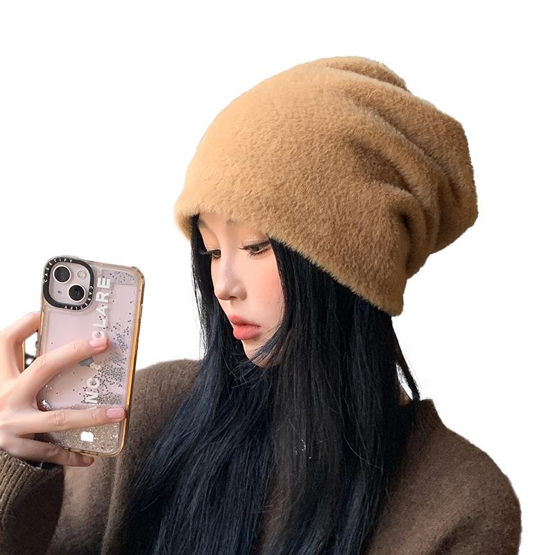 Autumn Winter Soft Imitation Mink Wool Pullover Hat Warm Velvet Japanese Fur Cap Women Stacked Hats