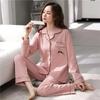 Pyjamas Set for Women Cotton Student Homewear Long Sleeves Long Trousers Solid Colour Cardigan Ladies Pyjamas Set Discount