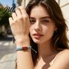 Simple Two Tone Woven Cord Adjustable Rope Bracelet with Wooden Charm, Ocean Wave/Mountain for Durable Wear Resistant String Wristband Women