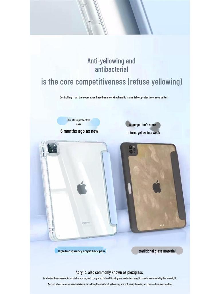 Защитный чехол для Samsung Galaxy Tab S9: 3+Y Сгиб, Прозрачный акрил, Полное покрытие