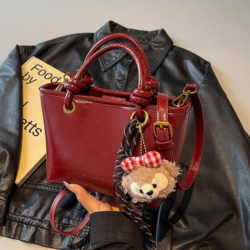 Ielgy Autumn Winter All-Match Fashion Cross-Body Red Portable Shoulder Bucket Bag