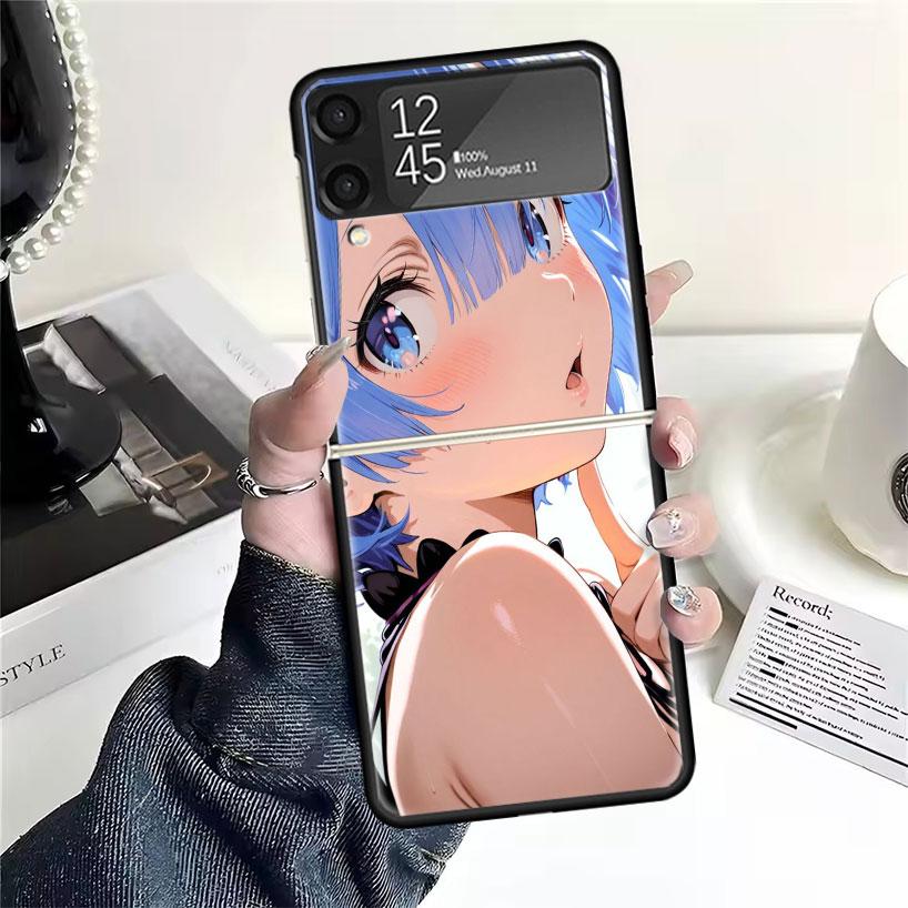 Чехлы для Samsung Galaxy Z Flip 4 5 6 7 3 Z Flip7 Flip6 Flip4 Flip5 Flip3 5G с принтом R-Rem из аниме Re Zero, Жесткие противоударные Fundas