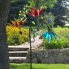 Flower Butterfly Windmill Large Metal Wind Turbine with Three Rotating Flower Butterfly Windmills Decorate Outdoor Courtyard Garden Art Decoration