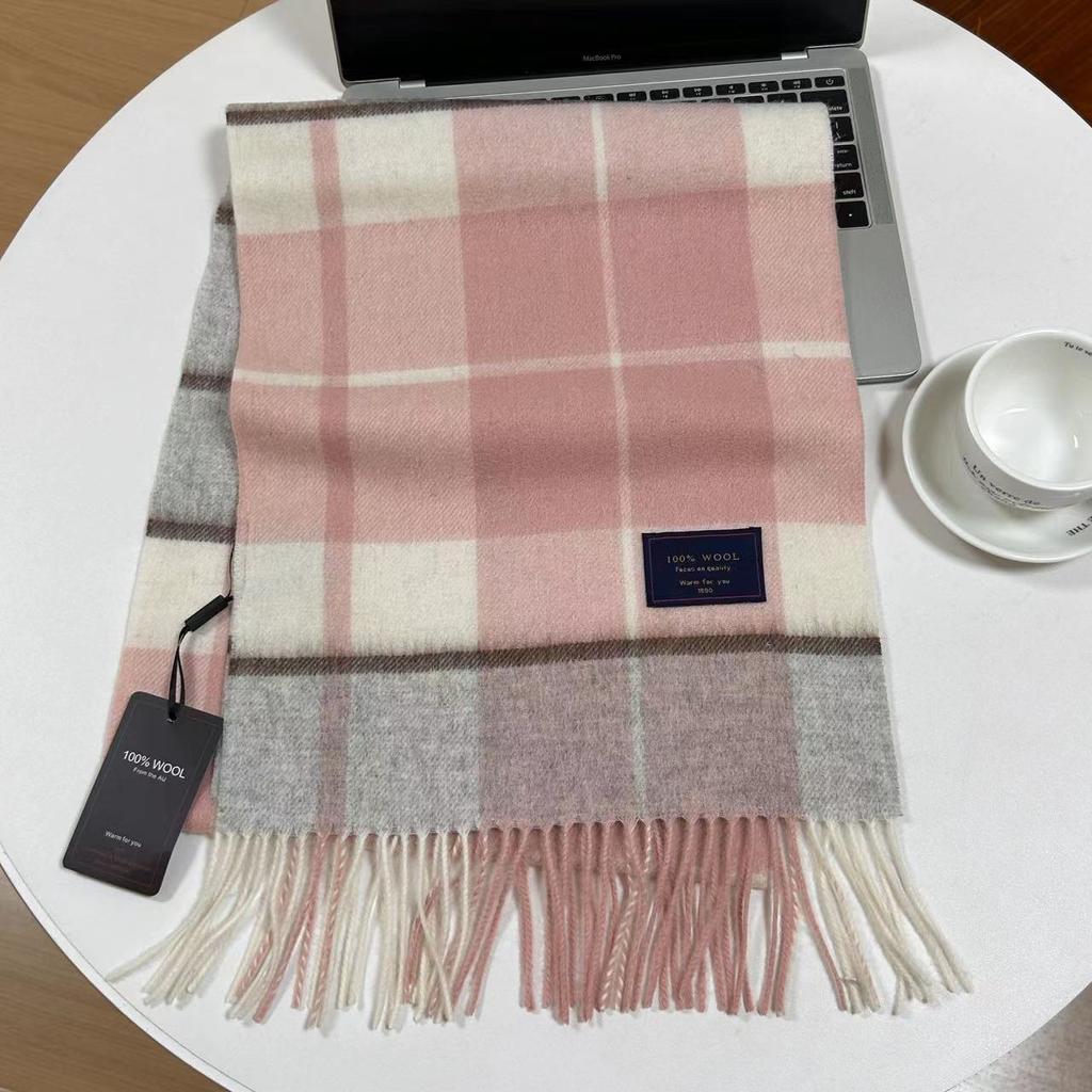 Men Scarf 100% Wool Plaid Warm Soft Muffler Female Winter Autumn Couple Cashmere Windproof Stripe Tassel Shawl Male Thick Scarf