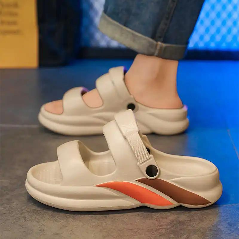 Мужские пляжные сандалии без задника, весенне-осенние, цветные, шлепанцы, обувь, кроссовки, спортивный тренд, люксовый бренд выпускает новые